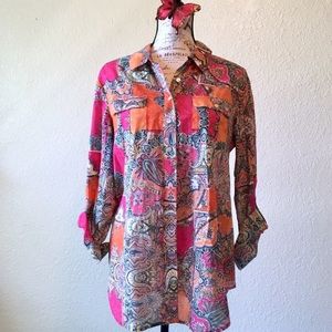 Chico’s // Pink & Orange Paisley Button Down